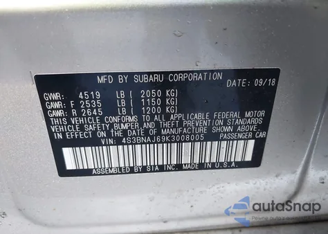 2019 Subaru Legacy 2.5I Limited z USA, uszkodzony, nr VIN 4S3BNAJ69K3008005